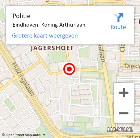 Locatie op kaart van de 112 melding: Politie Eindhoven, Koning Arthurlaan op 8 september 2020 12:21