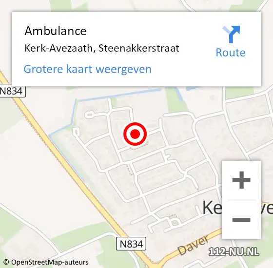 Locatie op kaart van de 112 melding: Ambulance Kerk-Avezaath, Steenakkerstraat op 8 september 2020 12:28