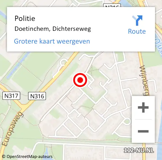 Locatie op kaart van de 112 melding: Politie Doetinchem, Dichterseweg op 8 september 2020 14:27