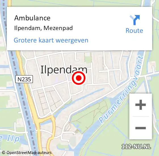 Locatie op kaart van de 112 melding: Ambulance Ilpendam, Mezenpad op 8 september 2020 14:55