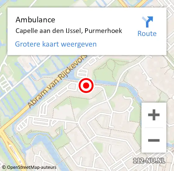 Locatie op kaart van de 112 melding: Ambulance Capelle aan den IJssel, Purmerhoek op 8 september 2020 15:31