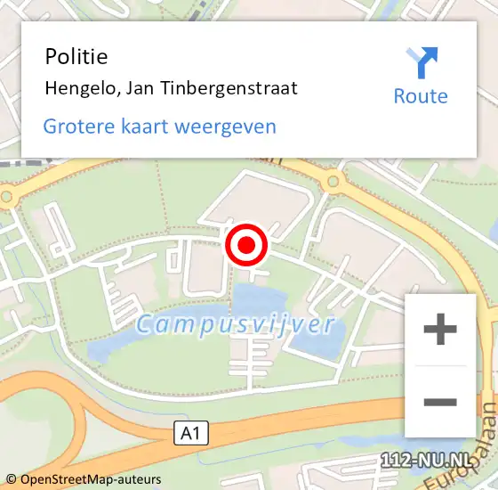 Locatie op kaart van de 112 melding: Politie Hengelo, Jan Tinbergenstraat op 8 september 2020 16:38