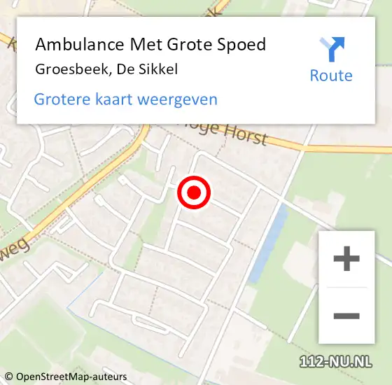 Locatie op kaart van de 112 melding: Ambulance Met Grote Spoed Naar Groesbeek, De Sikkel op 8 september 2020 17:37