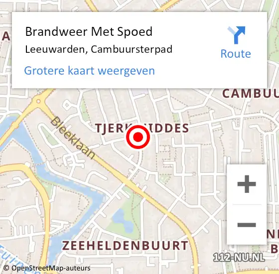 Locatie op kaart van de 112 melding: Brandweer Met Spoed Naar Leeuwarden, Cambuursterpad op 8 september 2020 21:17