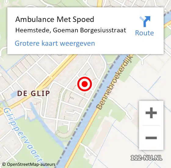 Locatie op kaart van de 112 melding: Ambulance Met Spoed Naar Heemstede, Goeman Borgesiusstraat op 9 september 2020 03:08