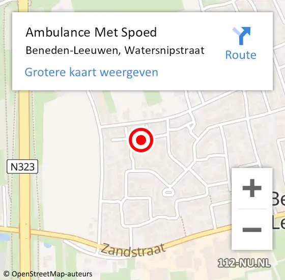 Locatie op kaart van de 112 melding: Ambulance Met Spoed Naar Beneden-Leeuwen, Watersnipstraat op 9 september 2020 07:34