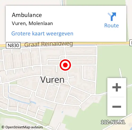 Locatie op kaart van de 112 melding: Ambulance Vuren, Molenlaan op 9 september 2020 07:59