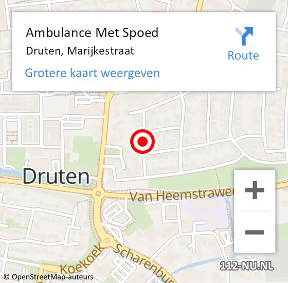 Locatie op kaart van de 112 melding: Ambulance Met Spoed Naar Druten, Marijkestraat op 9 september 2020 10:01