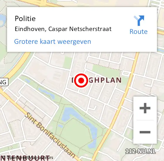 Locatie op kaart van de 112 melding: Politie Eindhoven, Caspar Netscherstraat op 9 september 2020 10:06