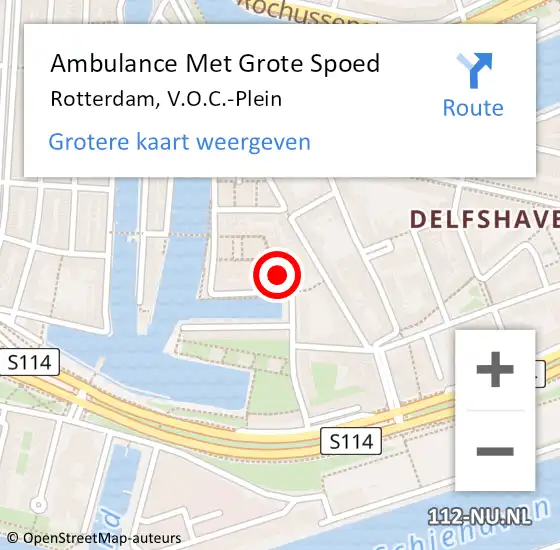 Locatie op kaart van de 112 melding: Ambulance Met Grote Spoed Naar Rotterdam, V.O.C.-Plein op 9 september 2020 10:30