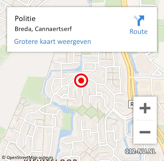 Locatie op kaart van de 112 melding: Politie Breda, Cannaertserf op 9 september 2020 11:36