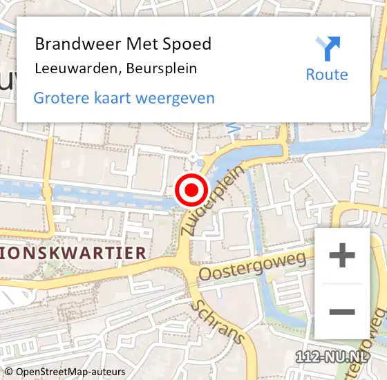 Locatie op kaart van de 112 melding: Brandweer Met Spoed Naar Leeuwarden, Beursplein op 9 september 2020 12:37