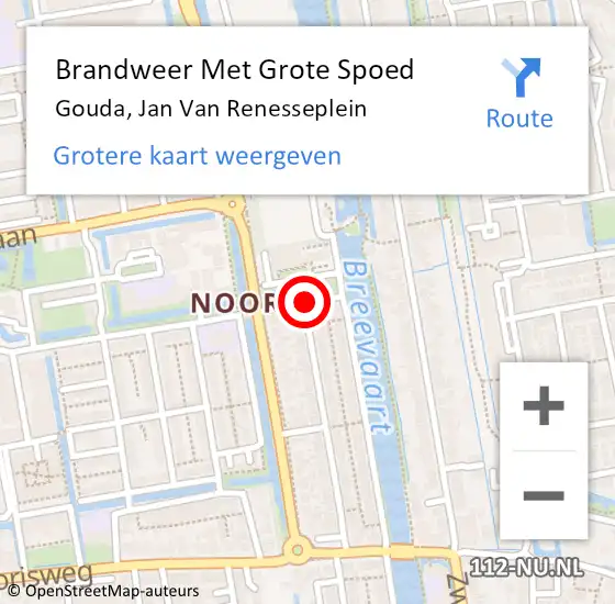 Locatie op kaart van de 112 melding: Brandweer Met Grote Spoed Naar Gouda, Jan Van Renesseplein op 9 september 2020 12:53