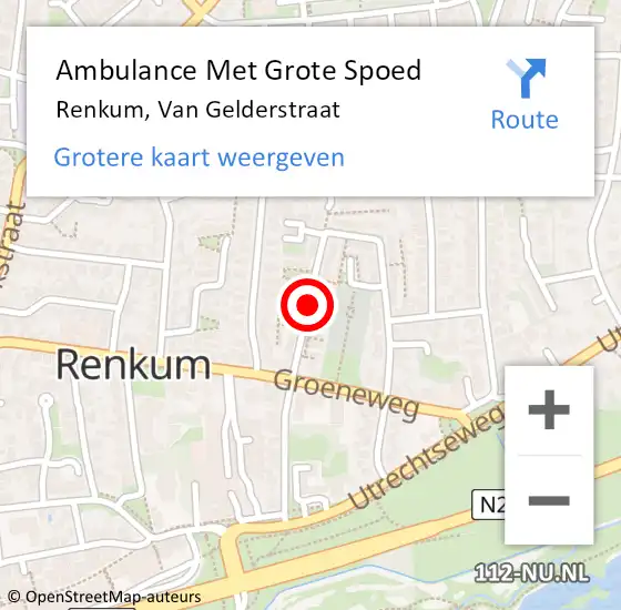 Locatie op kaart van de 112 melding: Ambulance Met Grote Spoed Naar Renkum, Van Gelderstraat op 9 september 2020 13:31