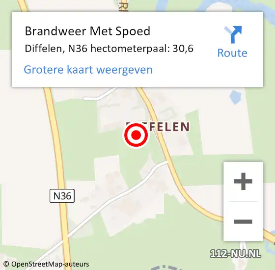 Locatie op kaart van de 112 melding: Brandweer Met Spoed Naar Diffelen, N36 hectometerpaal: 30,6 op 9 september 2020 13:59