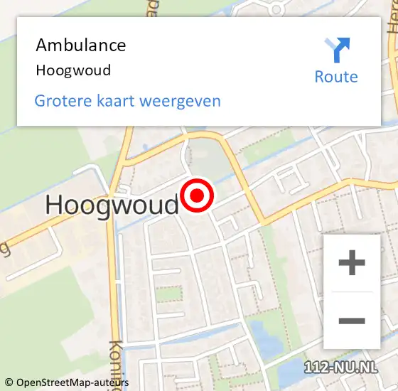 Locatie op kaart van de 112 melding: Ambulance Hoogwoud op 9 september 2020 14:07