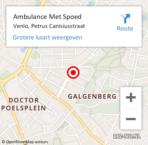 Locatie op kaart van de 112 melding: Ambulance Met Spoed Naar Venlo, Petrus Canisiusstraat op 18 mei 2014 13:51