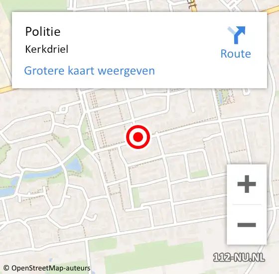 Locatie op kaart van de 112 melding: Politie Kerkdriel op 9 september 2020 18:35