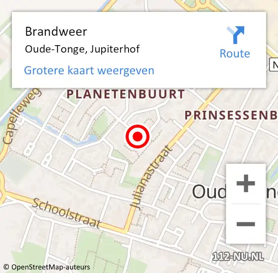 Locatie op kaart van de 112 melding: Brandweer Oude-Tonge, Jupiterhof op 10 september 2020 08:11