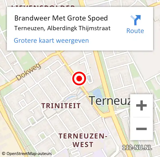 Locatie op kaart van de 112 melding: Brandweer Met Grote Spoed Naar Terneuzen, Alberdingk Thijmstraat op 10 september 2020 08:44