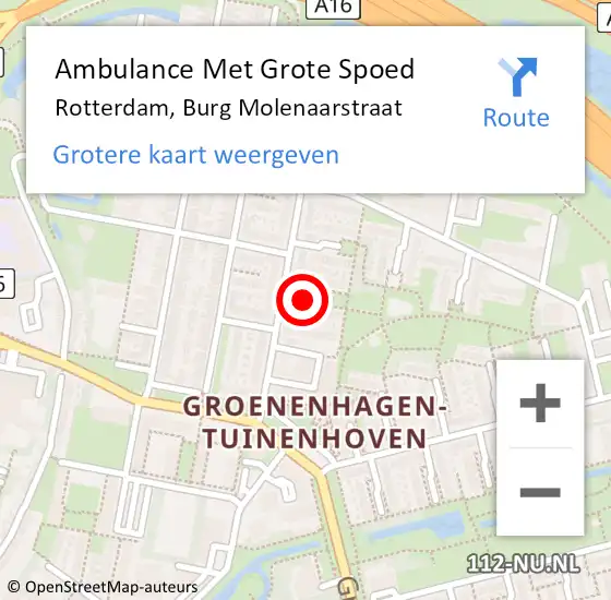 Locatie op kaart van de 112 melding: Ambulance Met Grote Spoed Naar Rotterdam, Burg Molenaarstraat op 10 september 2020 09:02
