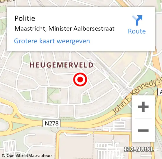 Locatie op kaart van de 112 melding: Politie Maastricht, Minister Aalbersestraat op 10 september 2020 10:45