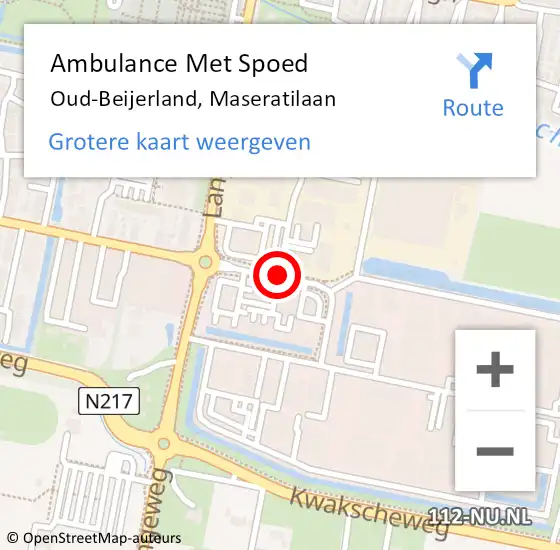 Locatie op kaart van de 112 melding: Ambulance Met Spoed Naar Oud-Beijerland, Maseratilaan op 10 september 2020 11:06