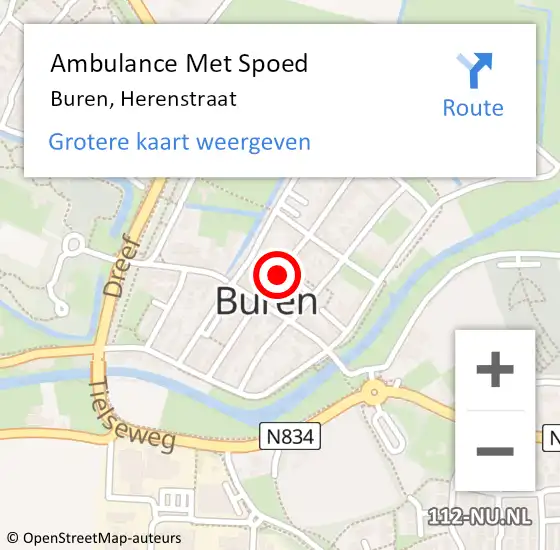 Locatie op kaart van de 112 melding: Ambulance Met Spoed Naar Buren, Herenstraat op 10 september 2020 12:27