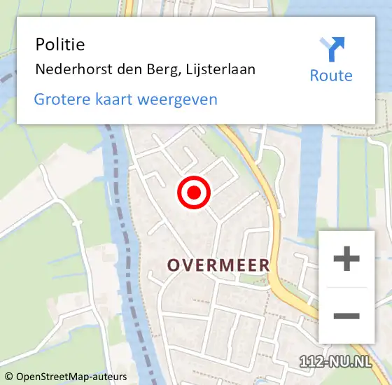 Locatie op kaart van de 112 melding: Politie Nederhorst den Berg, Lijsterlaan op 10 september 2020 14:30