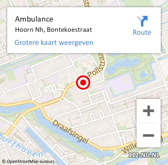 Locatie op kaart van de 112 melding: Ambulance Hoorn Nh, Bontekoestraat op 10 september 2020 14:42