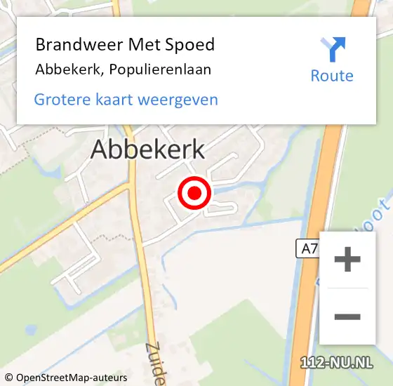 Locatie op kaart van de 112 melding: Brandweer Met Spoed Naar Abbekerk, Populierenlaan op 10 september 2020 15:55