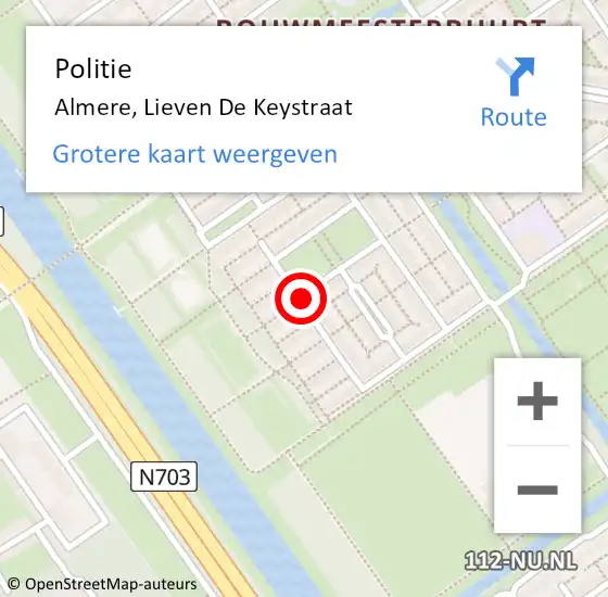 Locatie op kaart van de 112 melding: Politie Almere, Lieven De Keystraat op 10 september 2020 16:48