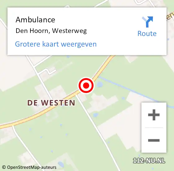 Locatie op kaart van de 112 melding: Ambulance Den Hoorn, Westerweg op 10 september 2020 17:10