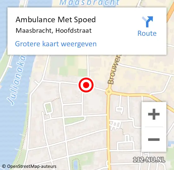 Locatie op kaart van de 112 melding: Ambulance Met Spoed Naar Maasbracht, Hoofdstraat op 10 september 2020 18:11