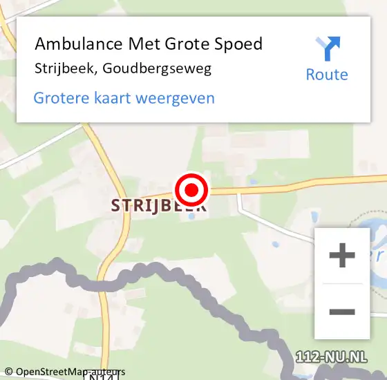 Locatie op kaart van de 112 melding: Ambulance Met Grote Spoed Naar Strijbeek, Goudbergseweg op 18 mei 2014 15:34