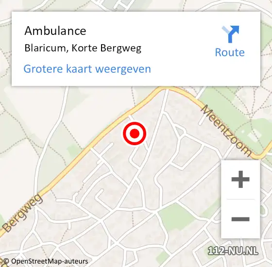 Locatie op kaart van de 112 melding: Ambulance Blaricum, Korte Bergweg op 18 mei 2014 15:37