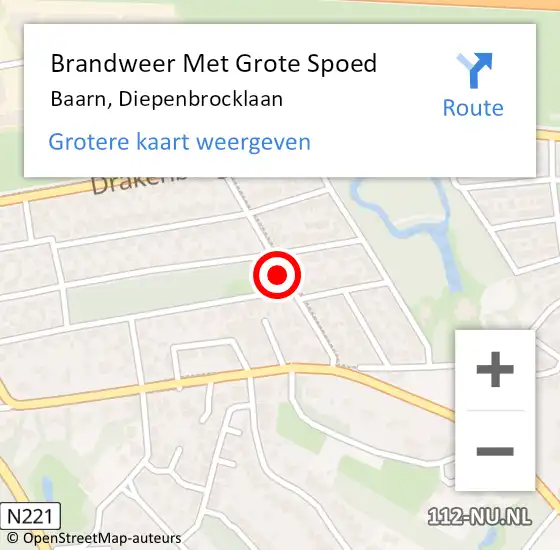 Locatie op kaart van de 112 melding: Brandweer Met Grote Spoed Naar Baarn, Diepenbrocklaan op 10 september 2020 20:33