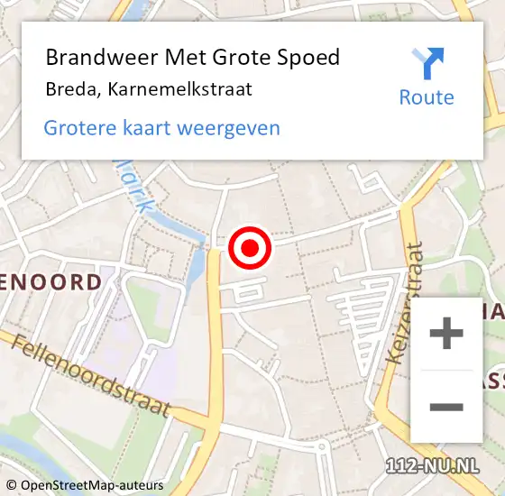 Locatie op kaart van de 112 melding: Brandweer Met Grote Spoed Naar Breda, Karnemelkstraat op 10 september 2020 21:20