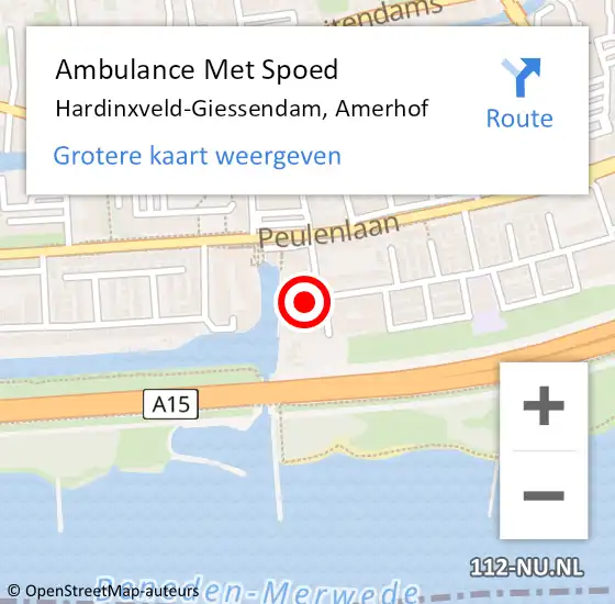 Locatie op kaart van de 112 melding: Ambulance Met Spoed Naar Hardinxveld-Giessendam, Amerhof op 11 september 2020 01:58