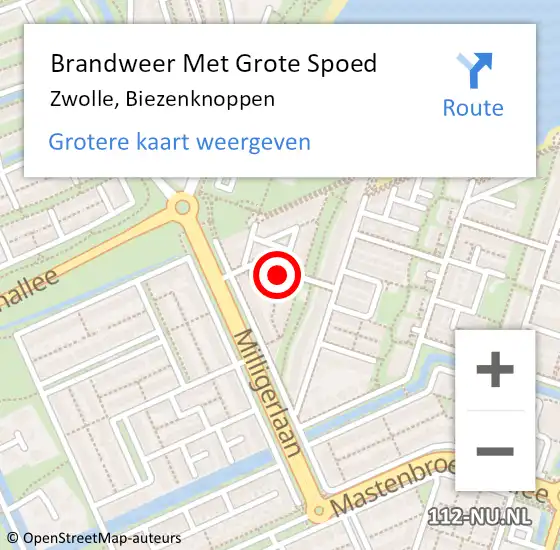 Locatie op kaart van de 112 melding: Brandweer Met Grote Spoed Naar Zwolle, Biezenknoppen op 11 september 2020 05:45