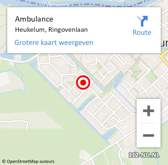 Locatie op kaart van de 112 melding: Ambulance Heukelum, Ringovenlaan op 11 september 2020 09:36