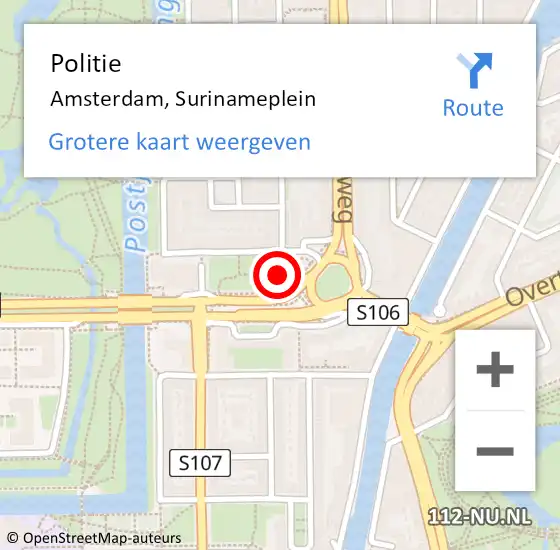 Locatie op kaart van de 112 melding: Politie Amsterdam, Surinameplein op 11 september 2020 10:54
