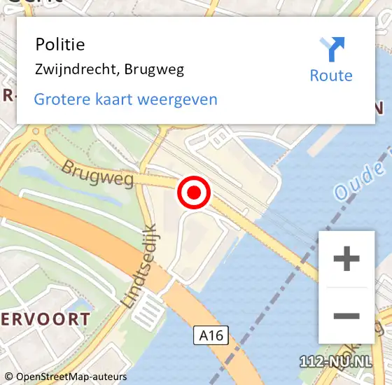 Locatie op kaart van de 112 melding: Politie Zwijndrecht, Brugweg op 11 september 2020 11:16