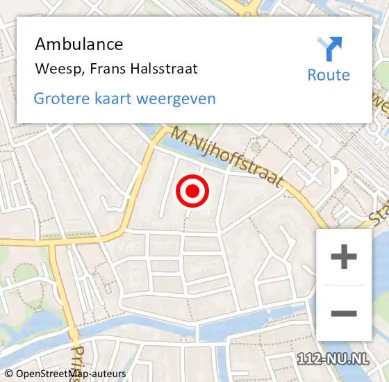 Locatie op kaart van de 112 melding: Ambulance Weesp, Frans Halsstraat op 11 september 2020 11:45