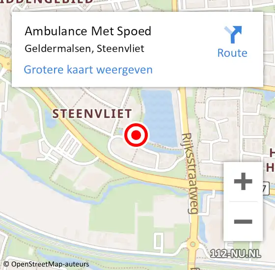 Locatie op kaart van de 112 melding: Ambulance Met Spoed Naar Geldermalsen, Steenvliet op 11 september 2020 12:09