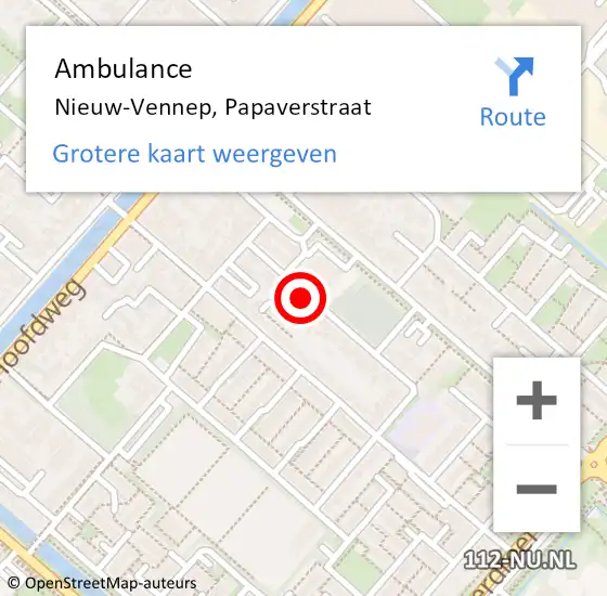 Locatie op kaart van de 112 melding: Ambulance Nieuw-Vennep, Papaverstraat op 11 september 2020 12:33