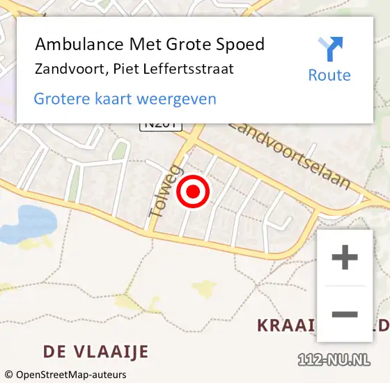Locatie op kaart van de 112 melding: Ambulance Met Grote Spoed Naar Zandvoort, Piet Leffertsstraat op 11 september 2020 13:14