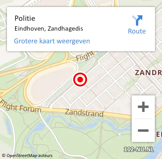 Locatie op kaart van de 112 melding: Politie Eindhoven, Zandhagedis op 11 september 2020 13:32