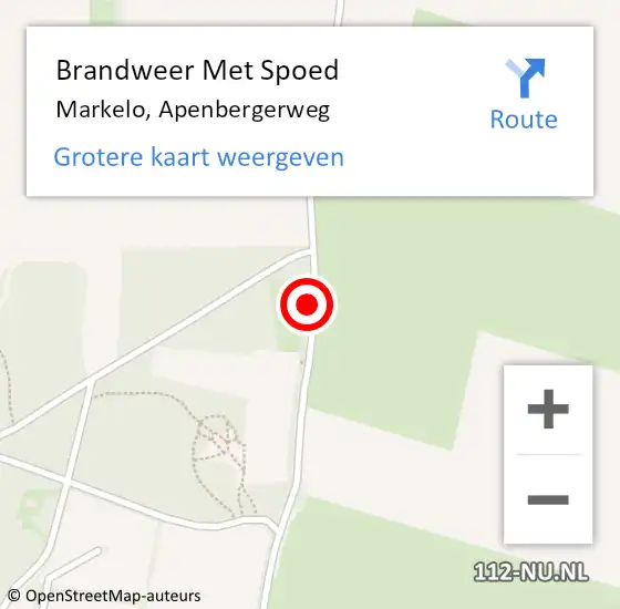 Locatie op kaart van de 112 melding: Brandweer Met Spoed Naar Markelo, Apenbergerweg op 11 september 2020 13:58