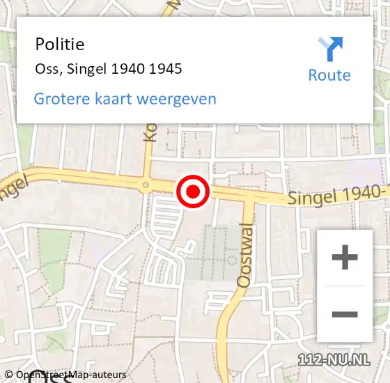 Locatie op kaart van de 112 melding: Politie Oss, Singel 1940 1945 op 11 september 2020 15:10